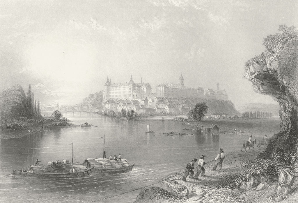 GERMANY. Neuburg(Ducal Palace). boat flag river 1840 old antique print picture